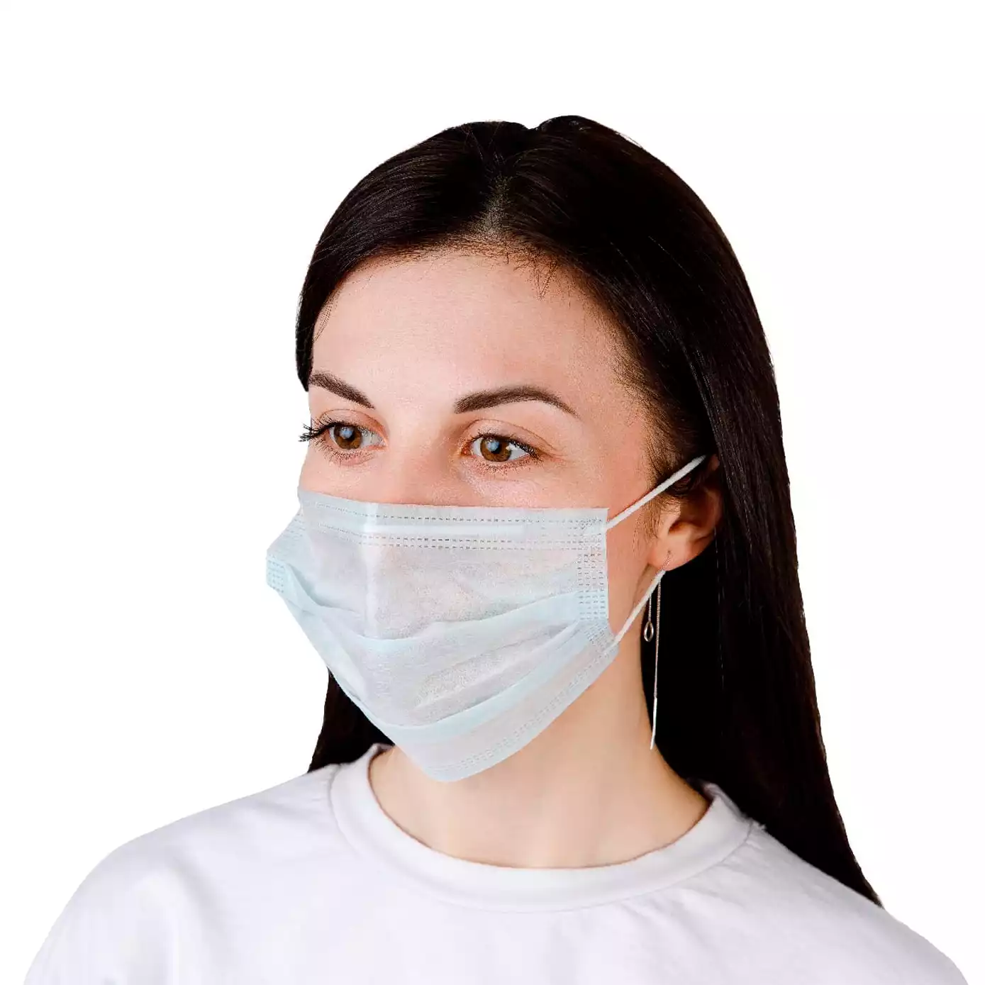 Маска медицинская 3-х слойная, с носовым фиксатором 10см, на резинке (круглая), материал СМС, нестерильная, голубая, 50 шт/упак, п/э пакет