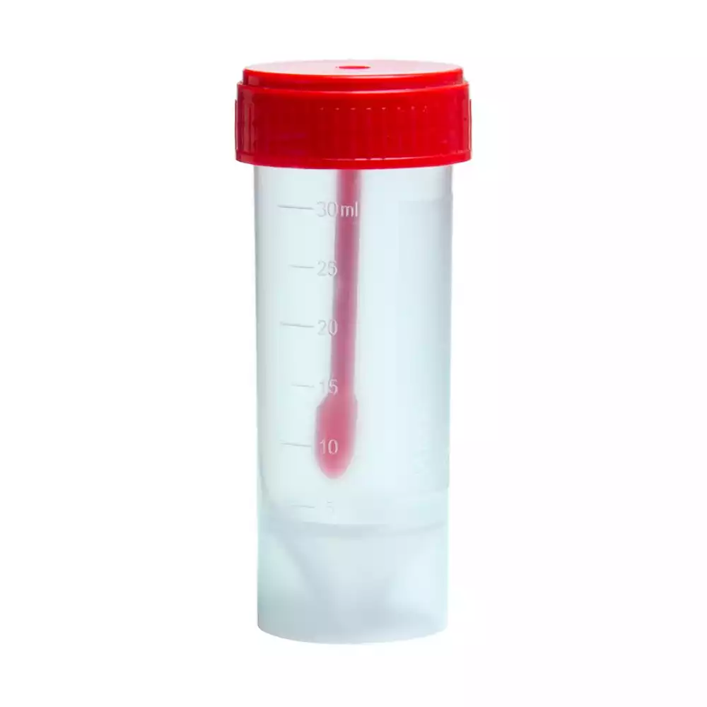 Контейнер 30мл, для взятия биоматериала, стерильный, с завинчающейся крышкой, со шпателем, индивидуальная упаковка